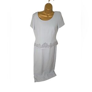 Vtg 90s Donna Morgan Faux Two Piece Sheath Dress Embellished Waist Light Blue 6